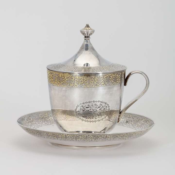 Commemorative Indian Silver Cup and Saucer